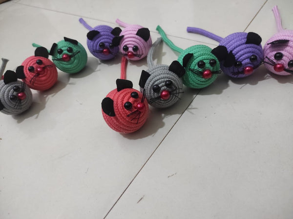 Rattle Mouse Faced Rope Ball Toy with Tail