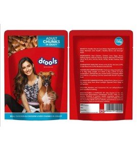 Drools Real Chicken & Chicken Liver Chunks in Gravy Adult Pouch 150g Drools Real Chicken & Chicken Liver Chunks in Gravy Adult Pouch 150g
