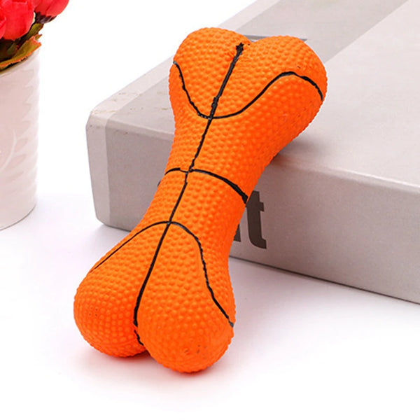 Latex Squeaky Bone Toy with Basketball Print