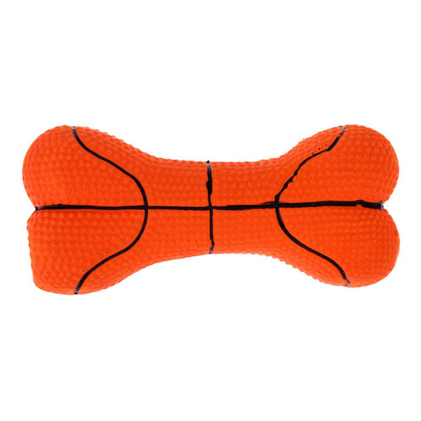 Latex Squeaky Bone Toy with Basketball Print
