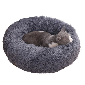 Faux-Shag Donut Cuddler Cat Bed