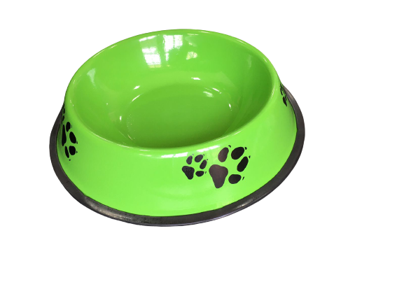 Paw Print Stainless Steel Pet Bowl with Rubber Rim