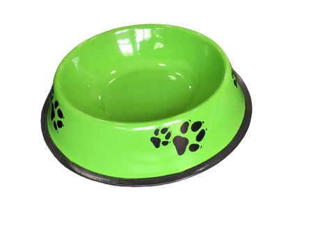 Paw Print Stainless Steel Pet Bowl with Rubber Rim