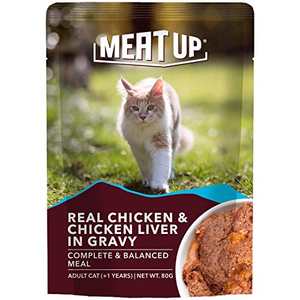 Meat Up Real Chicken & Chicken Liver in Gravy Adult Cat Wet Food Pouch 70g