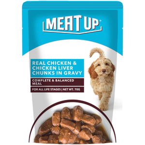 Meat Up Real Chicken & Chicken Liver in Gravy Dog Wet Food Pouch 70g