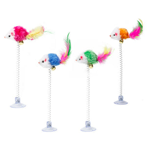 Feather Mouse Cat Spring Toy with Suction Cup