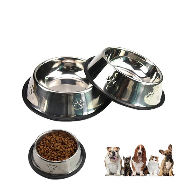 Paw Imprinted Stainless Steel Bowl with Rubber Rim