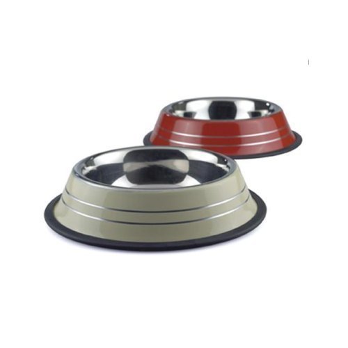 Striped Steel Pet Bowl with Rubber Rim